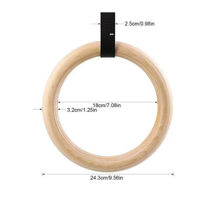 Gymnastic Rings Wooden Gym Rings Olympic Rings Adjustable Straps Pull up Rings Sets for Workout Bodyweight Fitness Training