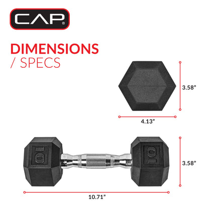 Barbell, 10Lb Coated Rubber Hex Dumbbell, Pair