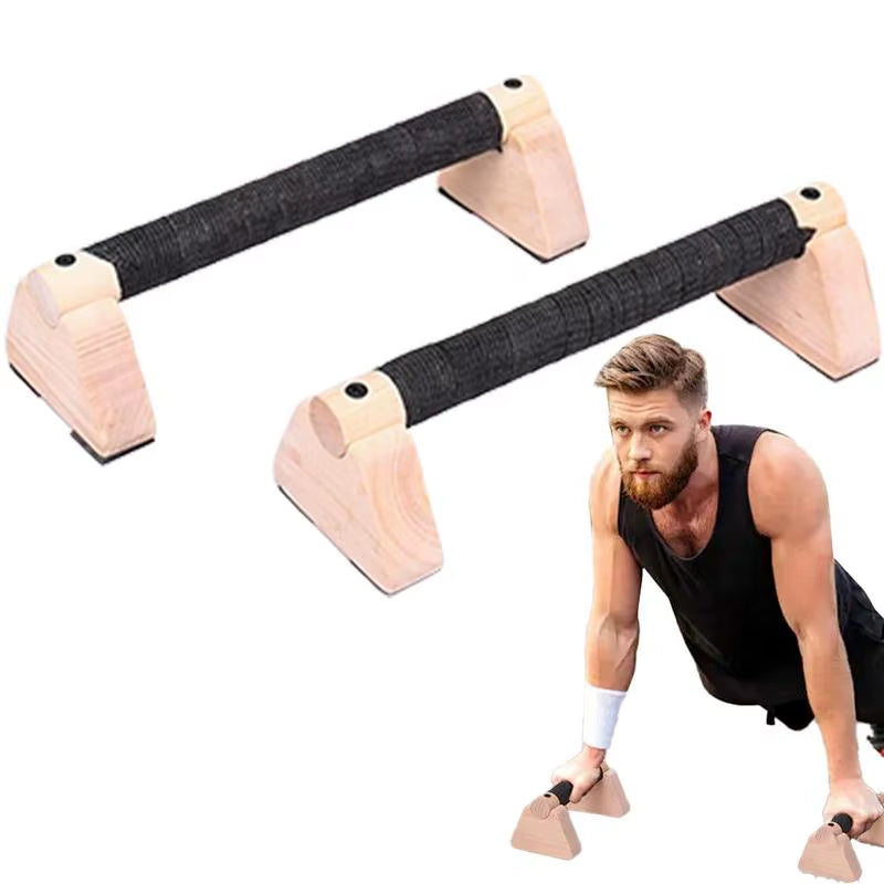 2PCS Solid Wood Push up Bar Pull up Stand Handles Parallettes Handles Exercise Equipment for Home Wood Parallettes Bar