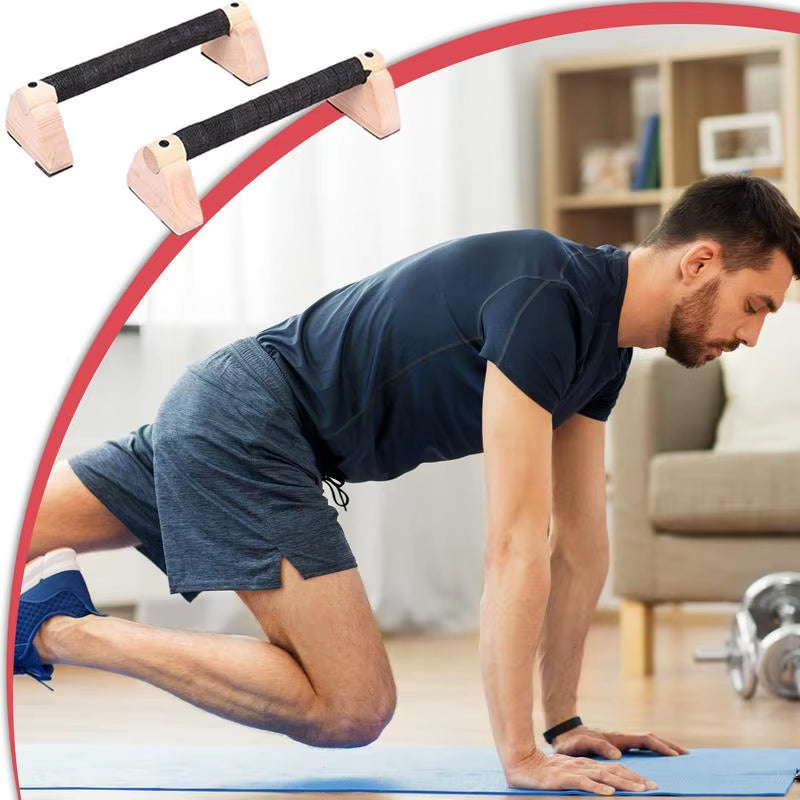 2PCS Solid Wood Push up Bar Pull up Stand Handles Parallettes Handles Exercise Equipment for Home Wood Parallettes Bar