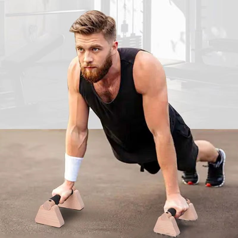 2PCS Solid Wood Push up Bar Pull up Stand Handles Parallettes Handles Exercise Equipment for Home Wood Parallettes Bar