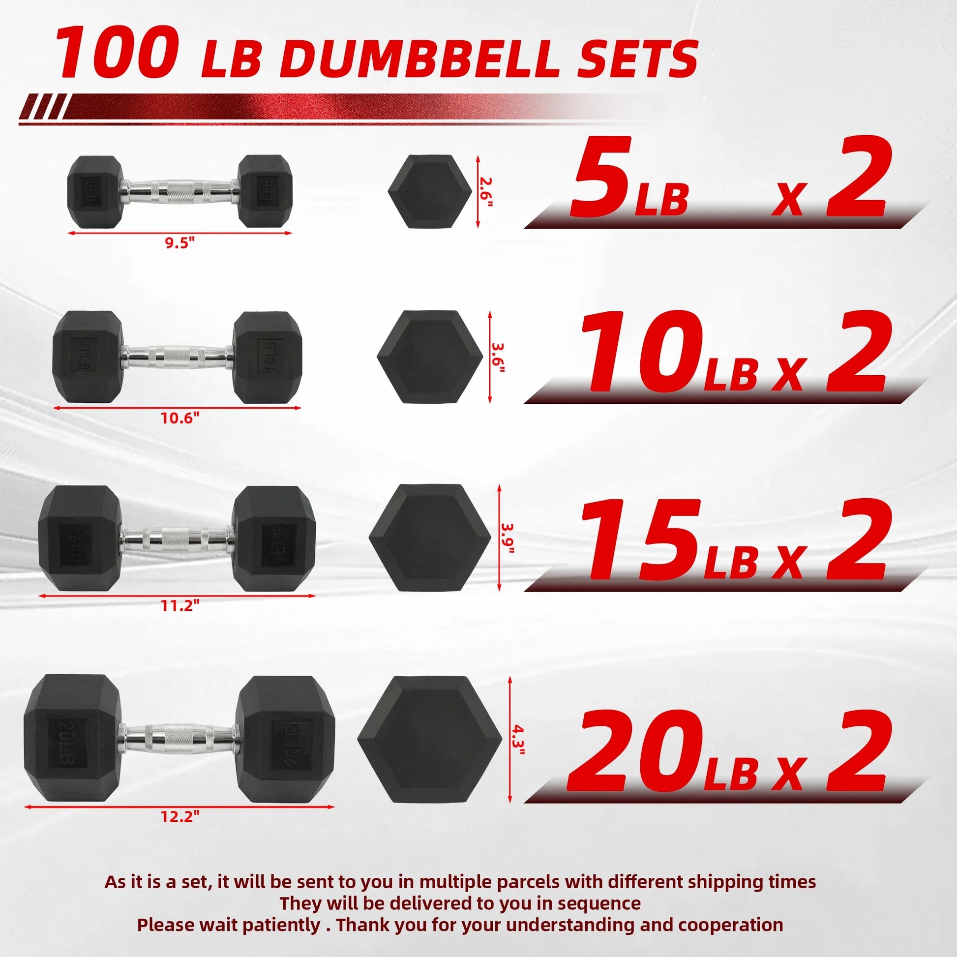 Dumbbell Set, Pairs of 5 Lb, 10 Lb, 15 Lb, and 20 Lb