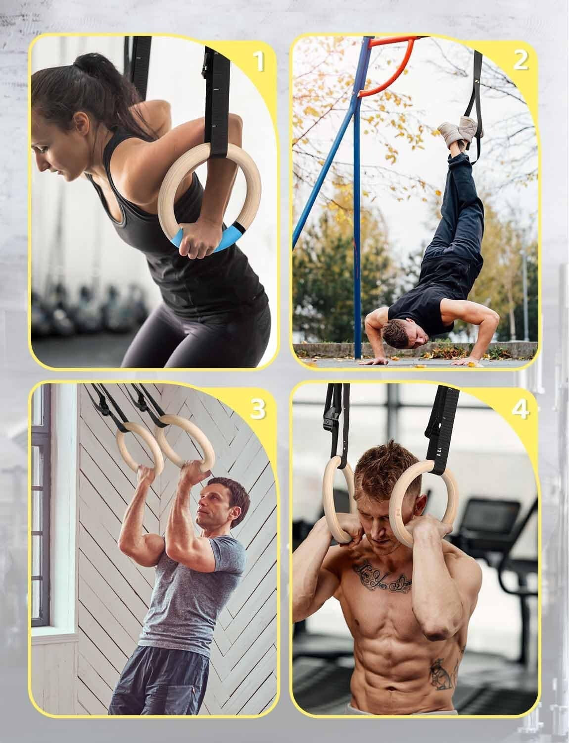 Gymnastic Rings Wooden Gym Rings 1.25" Olympic Rings Adjustable Straps Pull up R